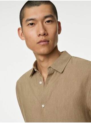 Béžová pánská lněná košile Marks & Spencer 