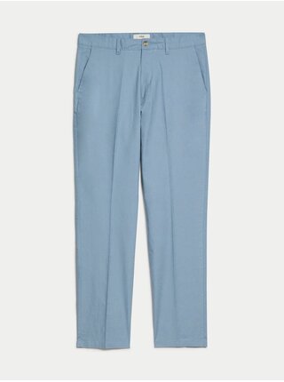 Modré pánske chino nohavice s prímesou ľanu Marks & Spencer