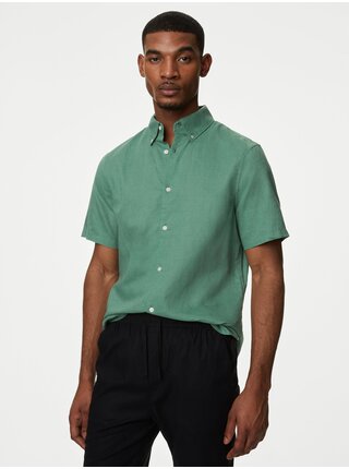 Zelená pánska košeľa s prímesou ľanu Marks & Spencer