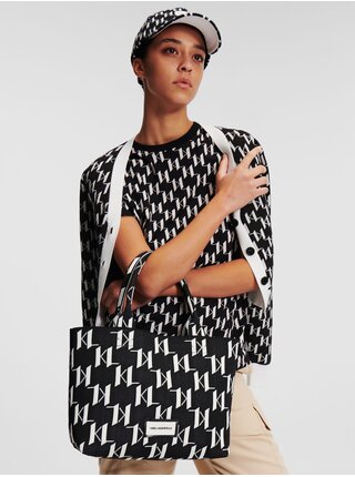Bielo-čierna dámska vzorovaná kabelka KARL LAGERFELD Monogram Knit