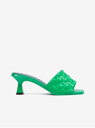 Zelené dámské kožené pantofle KARL LAGERFELD Panache II Padded