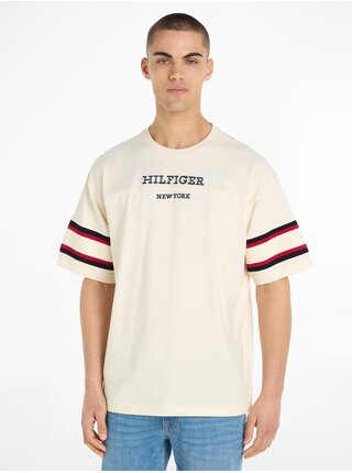 Béžové pánske tričko Tommy Hilfiger Monotype Sleeve Colourblock