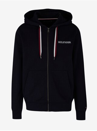 Tmavomodrá pánska mikina na zips s kapucňou Tommy Hilfiger Global Stripe