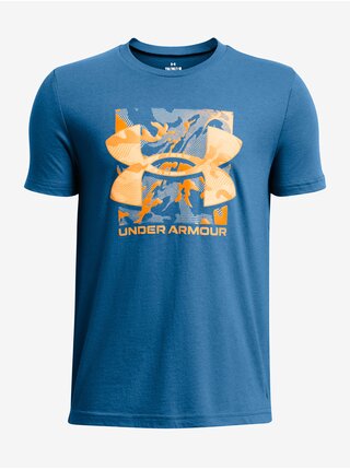 Petrolejové chlapčenské tričko Under Armour UA B Box Logo Camo SS Mfo