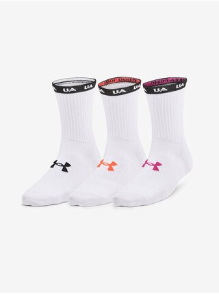 Súprava troch dámskych športových ponožiek v bielej farbe Under Armour UA Essential Nv Mid Crew 3pk