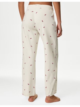 Krémové dámské vzorované pyžamové kalhoty Marks & Spencer 