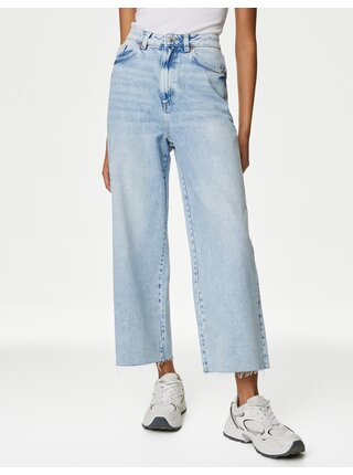 Světle modré dámské zkrácené wide fit džíny s vysokým pasem Marks & Spencer 