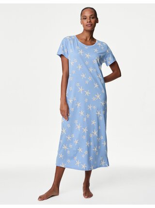 Svetlomodrá dámska vzorovaná nočná košeľa Marks & Spencer