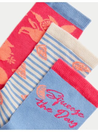 Súprava troch párov dámskych vzorovaných ponožiek v modrej a červenej farbe Marks & Spencer