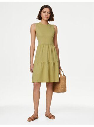 Svetlo zelené dámske šaty s volánom Marks & Spencer