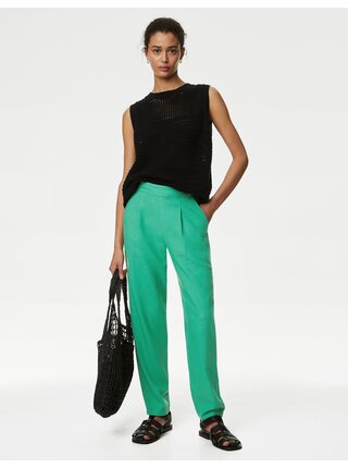 Zelené dámské kalhoty s příměsí lnu Marks & Spencer  