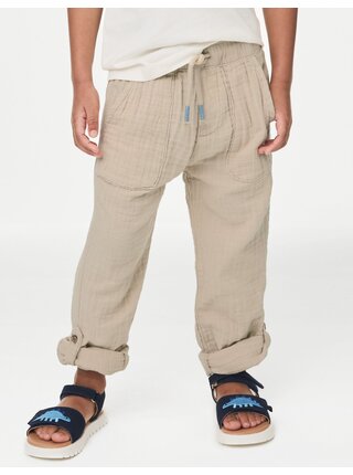 Béžové chlapčenské nohavice so sťahovacou šnúrkou Marks & Spencer