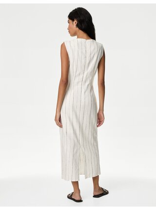 Krémové dámské pruhované přiléhavé midaxi šaty Marks & Spencer