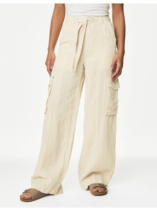 Krémové dámske nohavice so širokými nohavicami Marks & Spencer