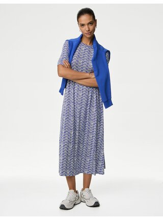 Modré dámske vzorované džersejové midi šaty Marks & Spencer