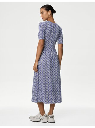 Modré dámské vzorované žerzejové midi šaty Marks & Spencer 