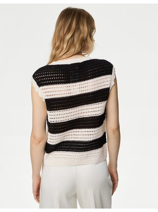 Krémovo-černá dámská pruhovaná svetrová vesta Marks & Spencer 