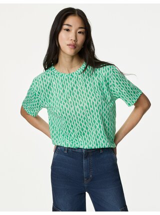 Zelené dámske vzorované voľné tričko Marks & Spencer
