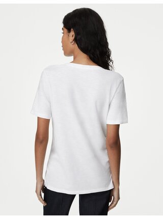 Biele dámske basic tričko s véčkovým výstrihom Marks & Spencer