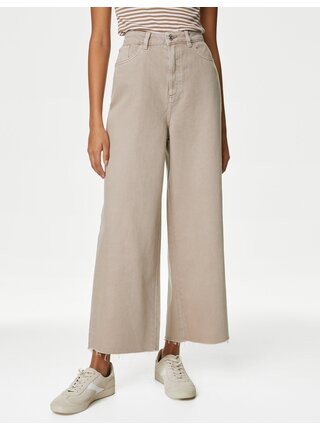 Béžové dámské zkrácené wide fit džíny s vysokým pasem Marks & Spencer 