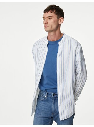Modro-bílá pánská pruhovaná košile s příměsí lnu Marks & Spencer 