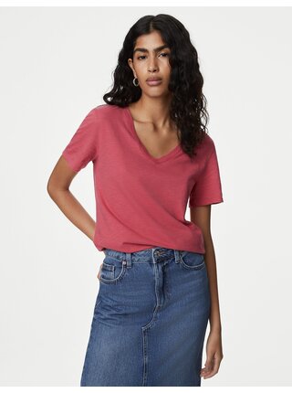 Červené dámske tričko z čistej bavlny Marks & Spencer