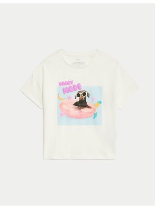 Krémové holčičí tričko s nápisem z čisté bavlny Marks & Spencer