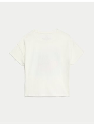 Krémové dievčenské tričko s nápisom z čistej bavlny Marks & Spencer