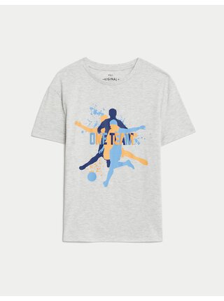Šedé klučičí tričko z čisté bavlny s fotbalovým vyobrazením (6–16 let) Marks & Spencer