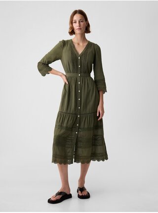 Zelené dámske krajkové midi šaty GAP