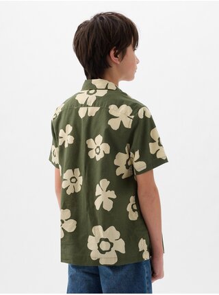 Zelená klučičí květovaná lněná košile GAP