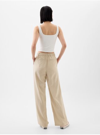 Béžové dámské široké lněné kalhoty GAP