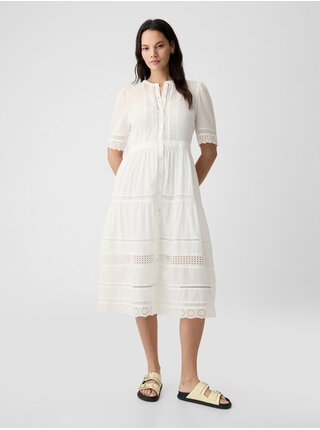 Bílé dámské krajkové midi šaty GAP