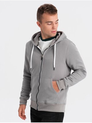Sivá pánska mikina na zips s kapucňou Ombre Clothing