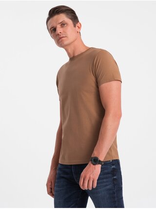 Hnědé pánské basic tričko Ombre Clothing