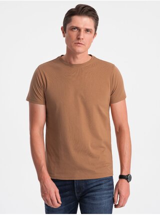 Hnedé pánske basic tričko Ombre Clothing