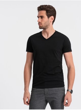 Čierne pánske basic tričko s véčkovým výstrihom Ombre Clothing