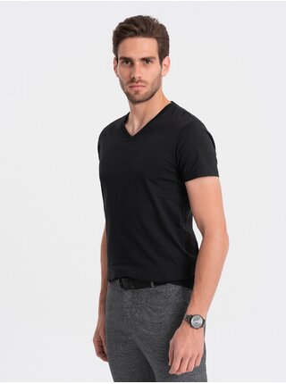 Čierne pánske basic tričko s véčkovým výstrihom Ombre Clothing
