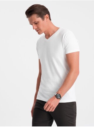 Biele pánske basic tričko s véčkovým výstrihom Ombre Clothing