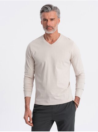 Béžové pánske basic tričko Ombre Clothing