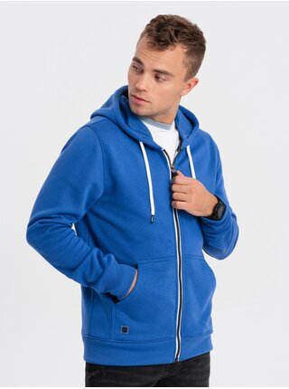 Modrá pánská mikina na zip s kapucí Ombre Clothing