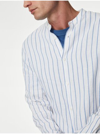 Modro-bílá pánská pruhovaná košile s příměsí lnu Marks & Spencer 
