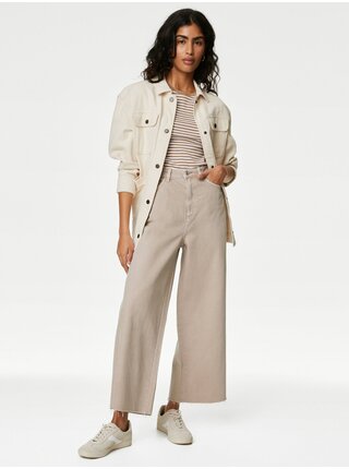 Béžové dámské zkrácené wide fit džíny s vysokým pasem Marks & Spencer 