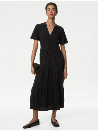 Čierne dámske džersejové midi šaty s volánom Marks & Spencer