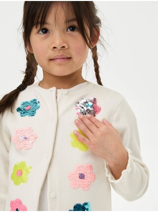 Krémový holčičí květovaný kardigan s flitry Marks & Spencer 