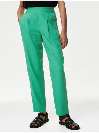 Zelené dámské kalhoty s příměsí lnu Marks & Spencer  