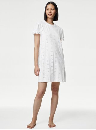 Bílá dámská noční košile s výšivkou Marks & Spencer 