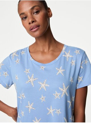 Svetlomodrá dámska vzorovaná nočná košeľa Marks & Spencer