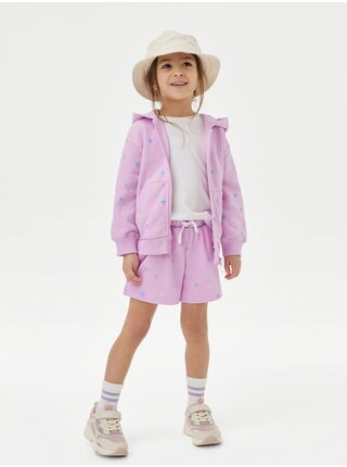 Růžová holčičí vzorovaná mikina na zip s kapucí Marks & Spencer 