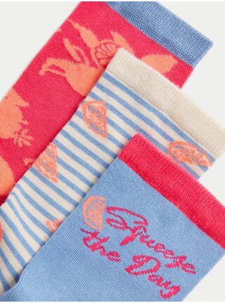 Sada tří párů dámských vzorovaných ponožek v modré a červené barvě Marks & Spencer   